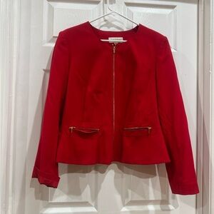 Calvin Klein Red Zip-Front Blazer with Gold Zippers